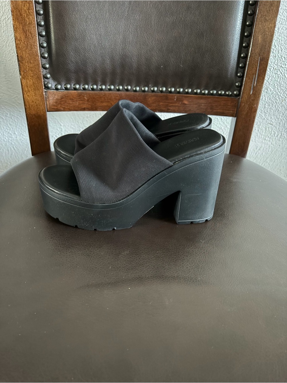 Forever 21 Black Platform Slide Heels